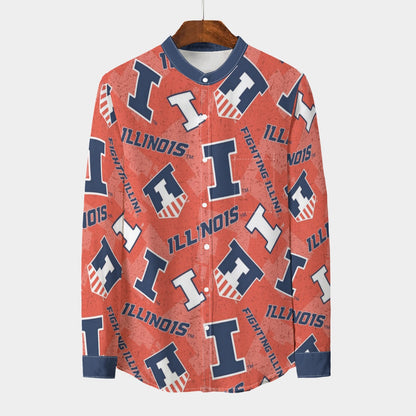 Illinois  Urbana  Fighting Illini Stand Collar Shirt With Long Sleeve|110GSM Imitation Flax