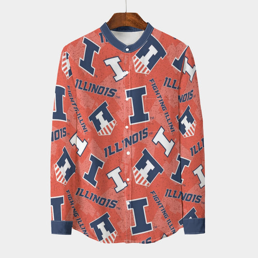 Illinois  Urbana  Fighting Illini Stand Collar Shirt With Long Sleeve|110GSM Imitation Flax