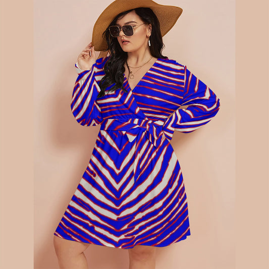 Buffalo Bills Zubaz Women's V-neck Dress With Waistband(Plus Size)