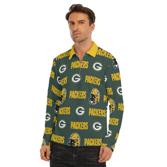 Green Bay Football Game Day All-Over Print Men's Lapel T-shirt With Neckline Zipper Closure