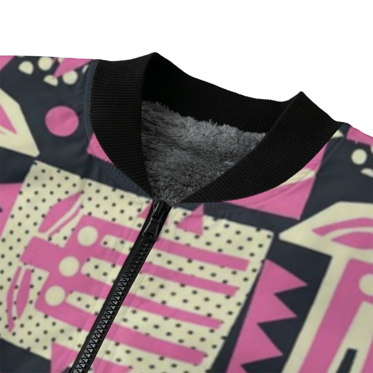BoomBox Vibes Abstract Pink Flowers Seamless Fleece Bomber Jacket – Artistic Urban Streetwear