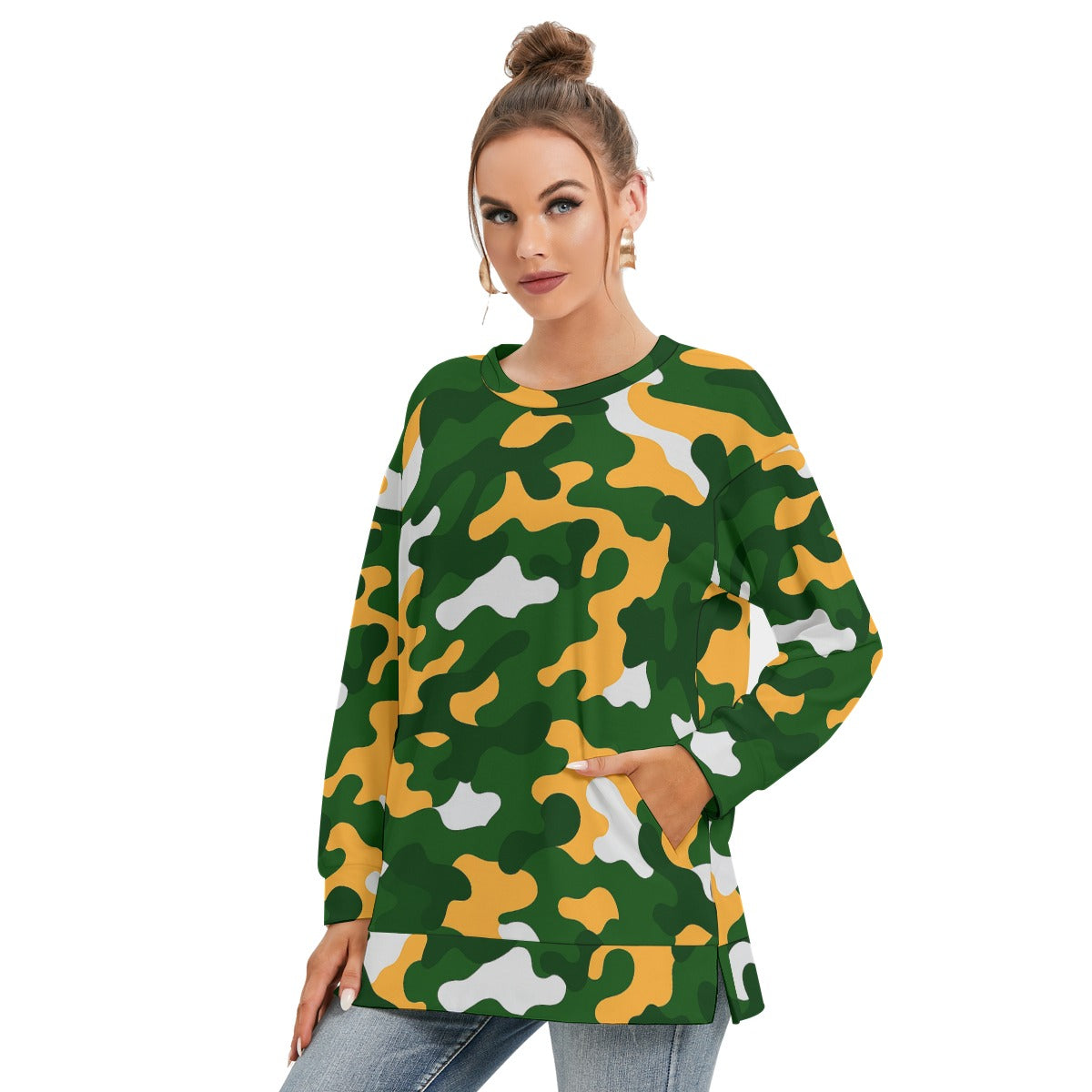 Green Bay Football Game Day All-Over Print Women's Side Split O-neck Sweatshirt
