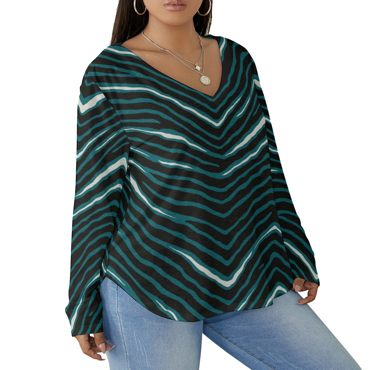Philadelphia Football Game Day All-Over Print Women's V-neck T-shirt With Curved Hem(Plus Size)
