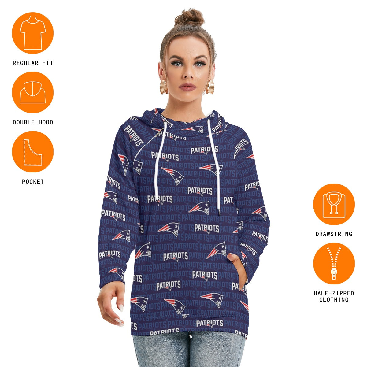 New England Football Game Day All-Over Print Women's Hoodie With Double Hood