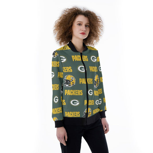 Green Bay Football Game Day All-Over Print Women's Ribbed Stand-up Collar Jacket