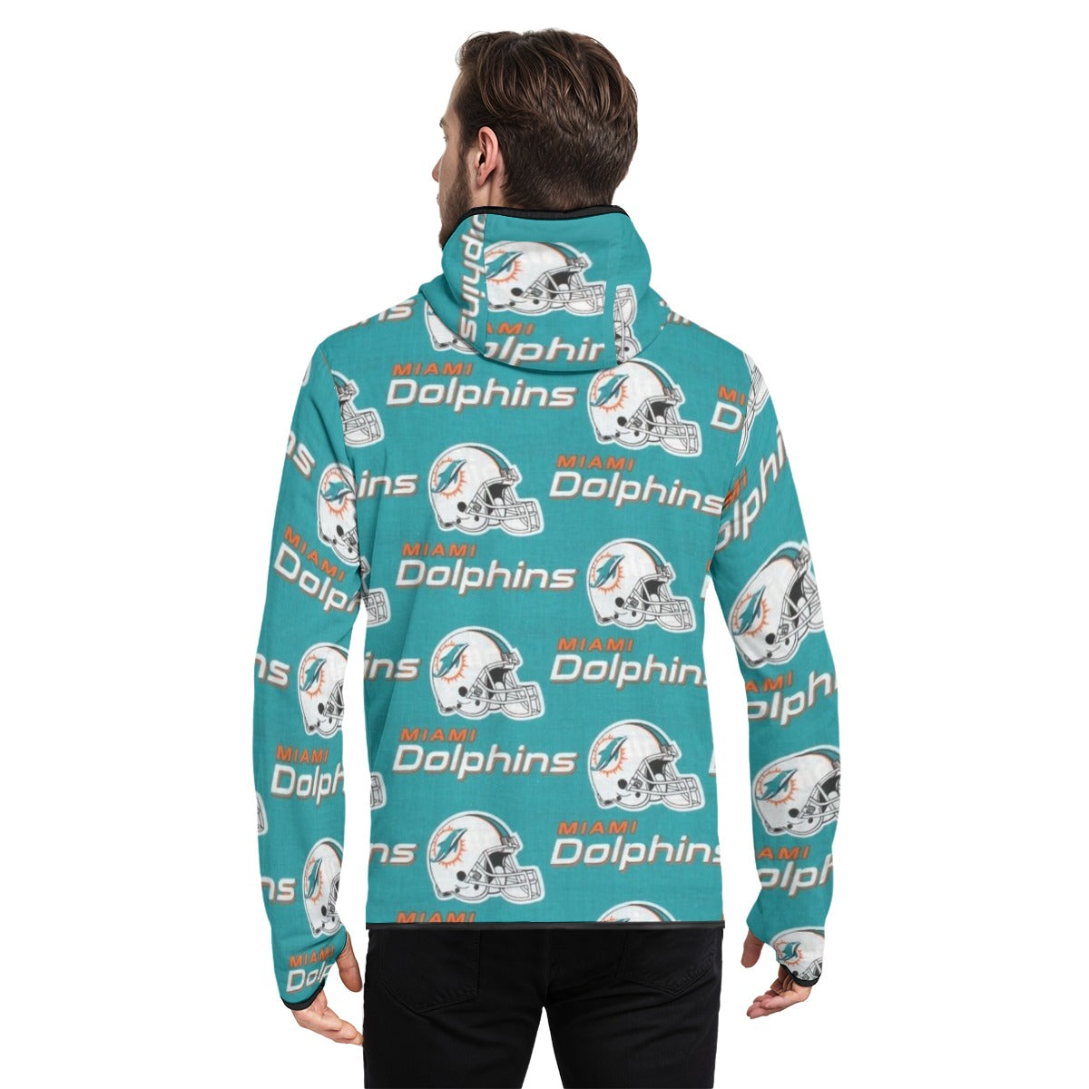 Miami Football Game Day All-Over Print Men's Stylish Hoodie with Thumb Hole Design