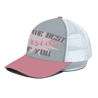 Be The Best Version of You Trucker Hat – Gray and Pink Motivational Mesh Cap