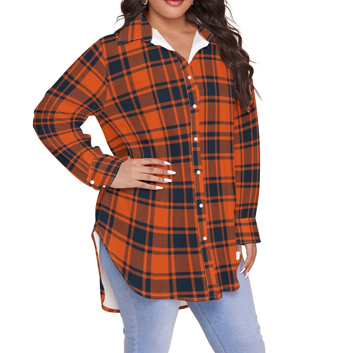 Illinois Urbana - Fighting Illini Tartan Plaid Women's Shirt With Long Sleeve(Plus Size)