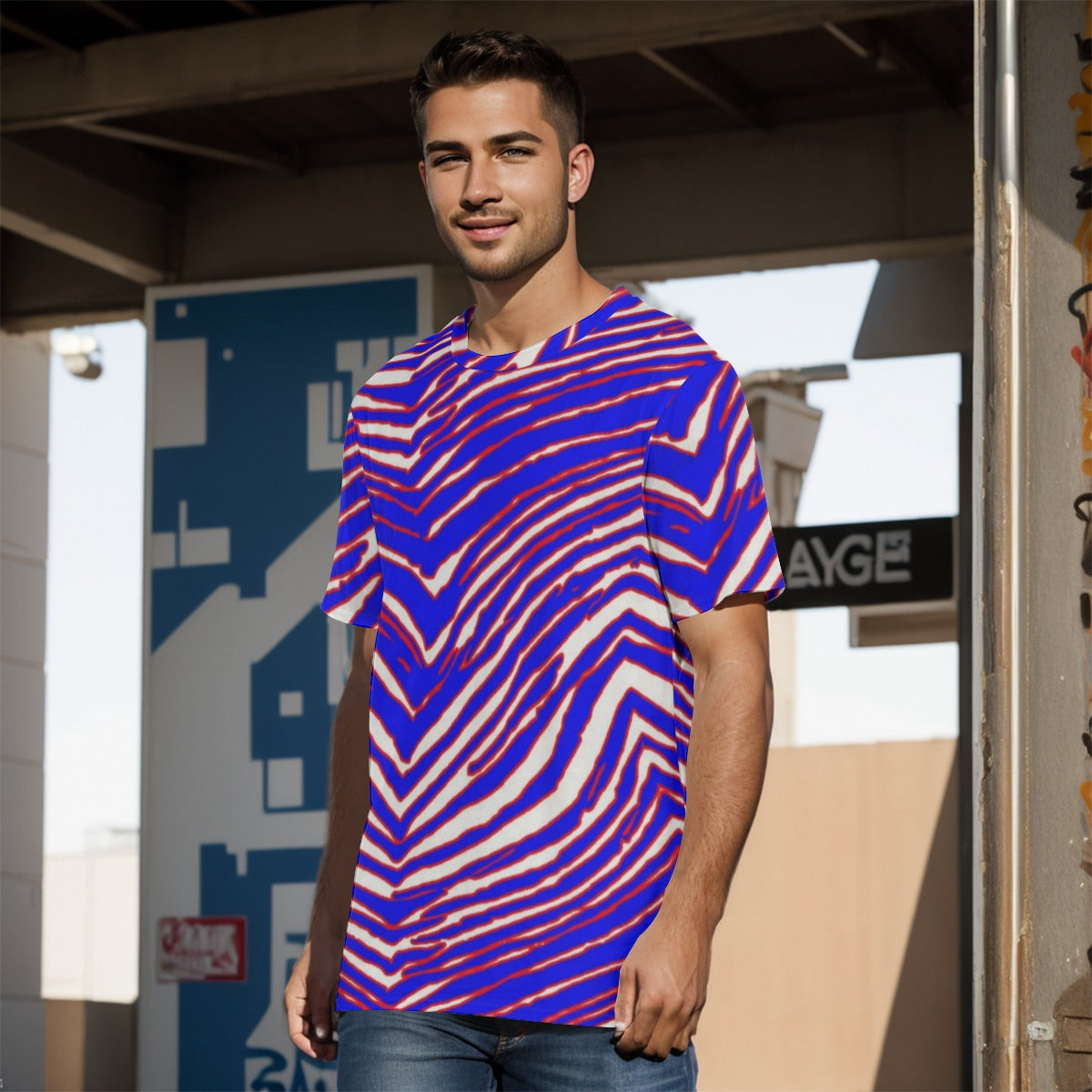 Buffalo Bills Zubaz Men's O-Neck T-Shirts|Interlock