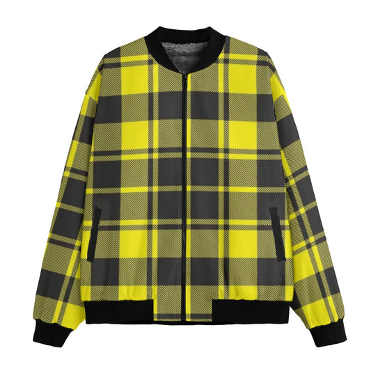 MacLeod yellow  black checks tartan plaid Fleece Bomber Jacket