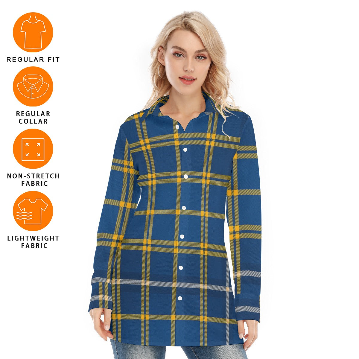 California Los Angeles UCLA Bruins Tartan Plaid  Women's Long Shirt