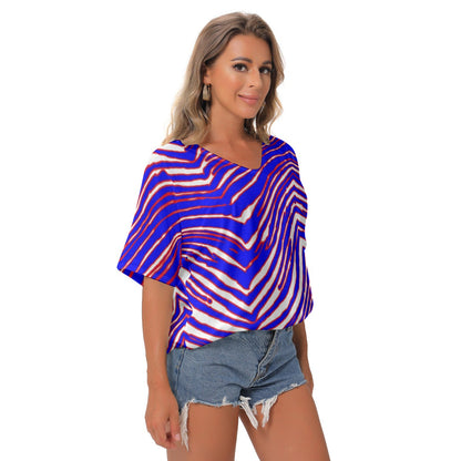 Buffalo Bills Zubaz Women's Bat Sleeves V-Neck Blouse