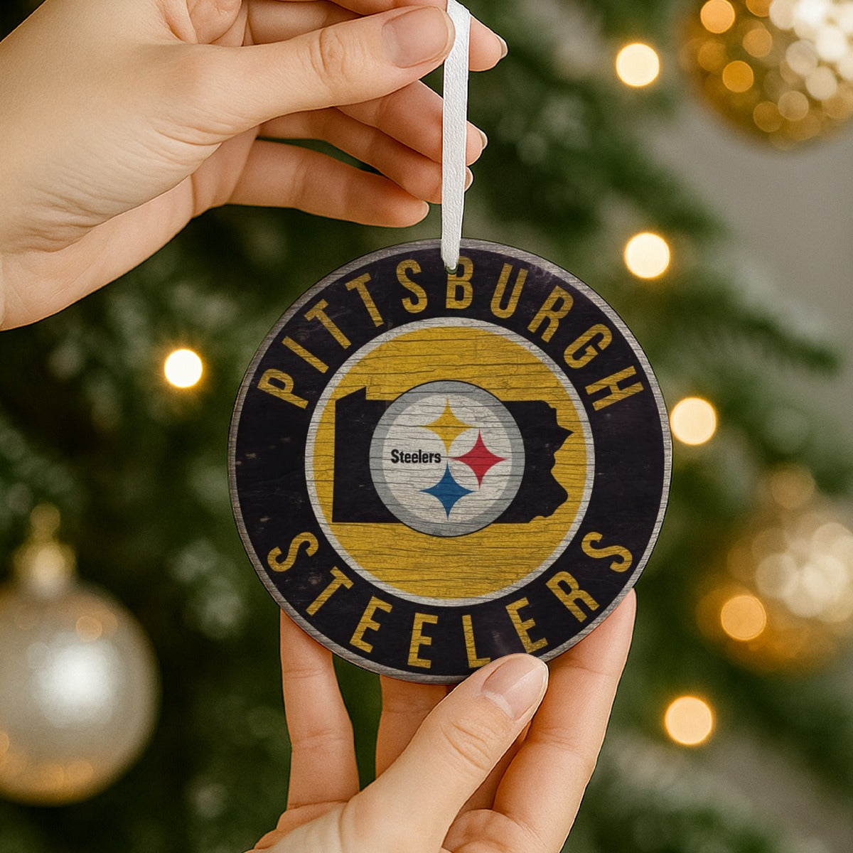Pittsburgh Steelers Round Christmas Ceramic Decoration Ornaments