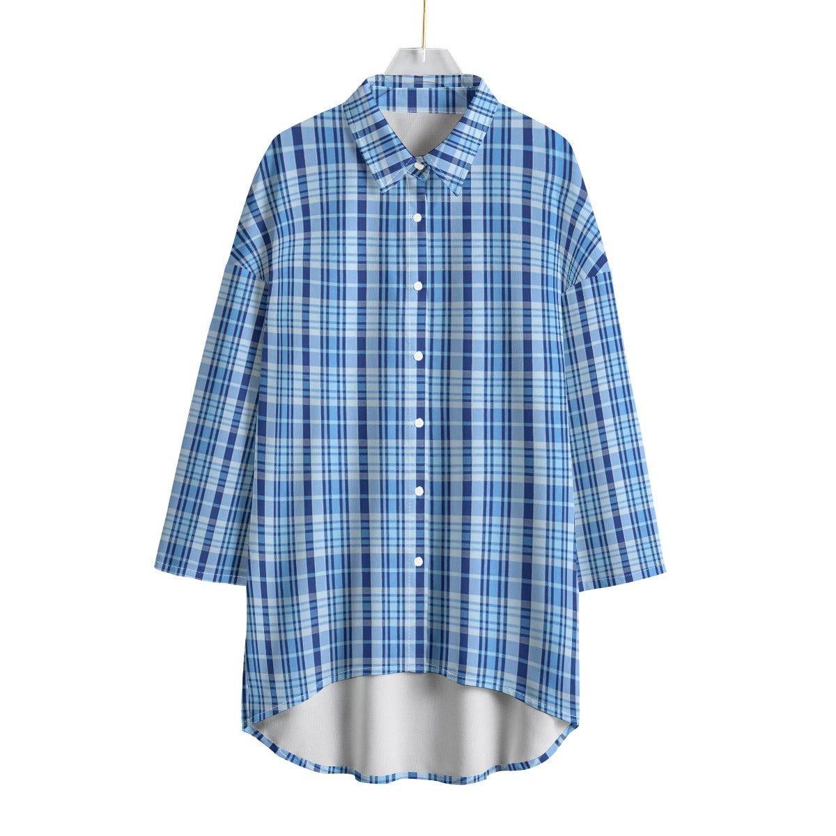 North Carolina Tartan Plaid Tar Heels Blue Women's Chiffon Shirt With Elbow Sleeve
