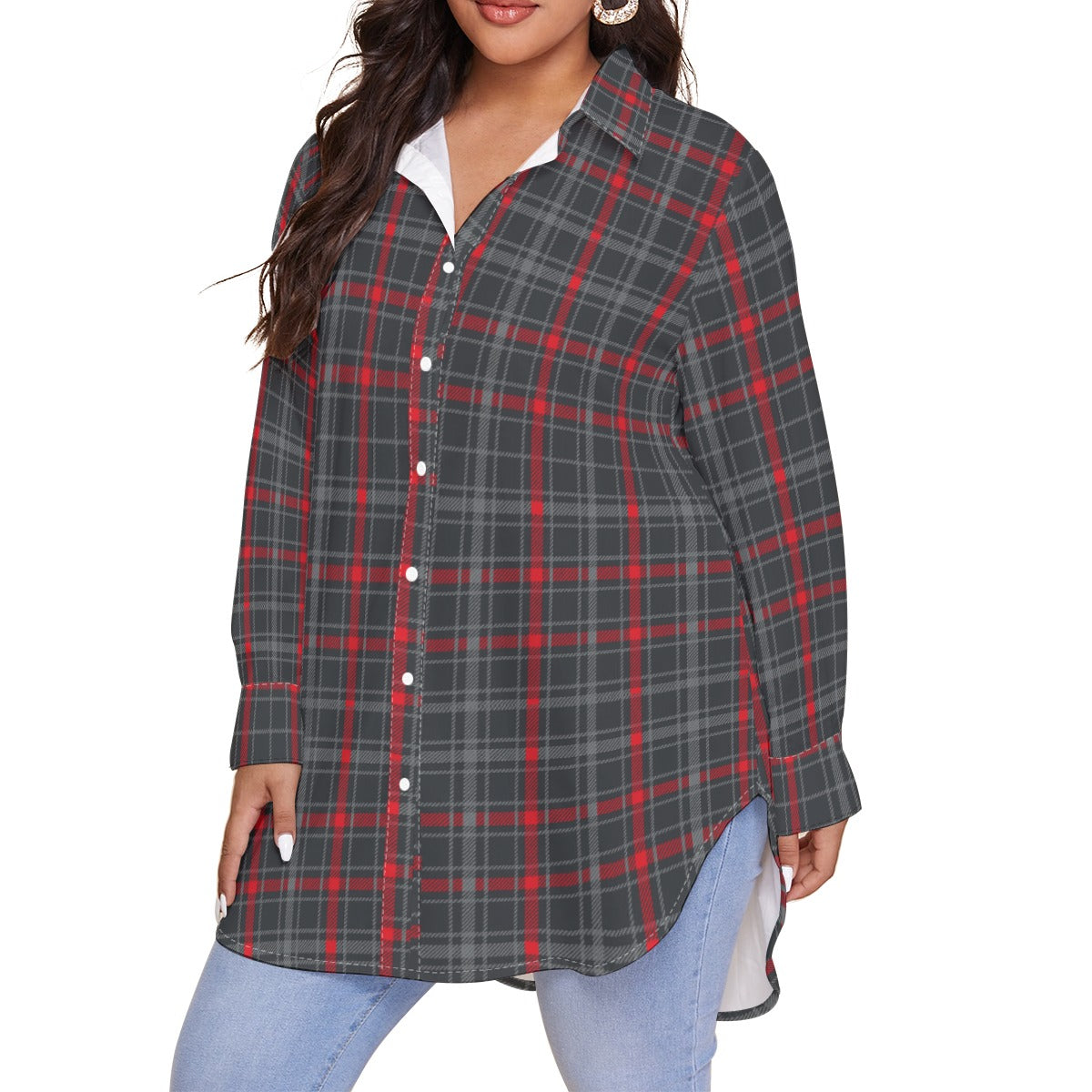 New Mexico Tartan Plaid Lobos Women's Shirt With Long Sleeve(Plus Size)