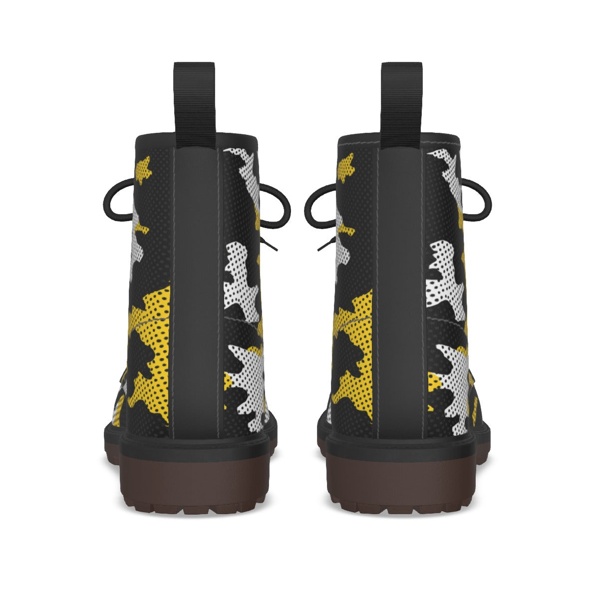 Urban Legend Iowa Black and Gold Camo Martin Short Boots – Hawkeyes-Inspired Streetwear for Game Day