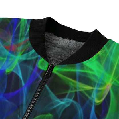 Neon Nights Colorful Smoke Fleece Bomber Jacket – Bold Festival Streetwear