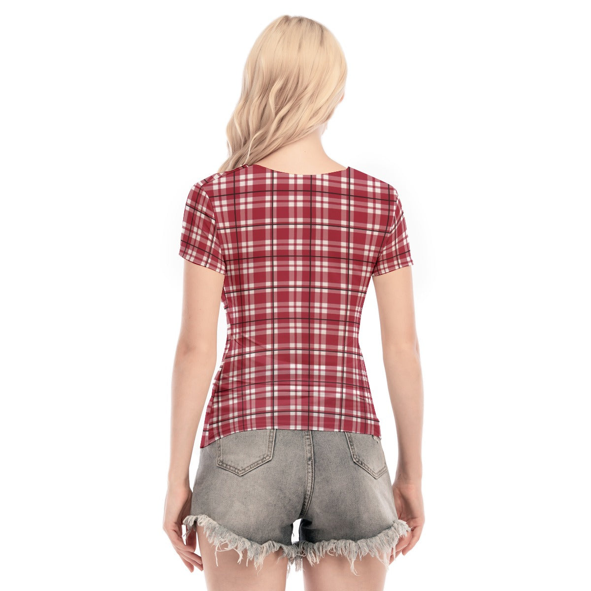 Alabama Tartan plaid Women's Short Sleeve Mesh Blouse