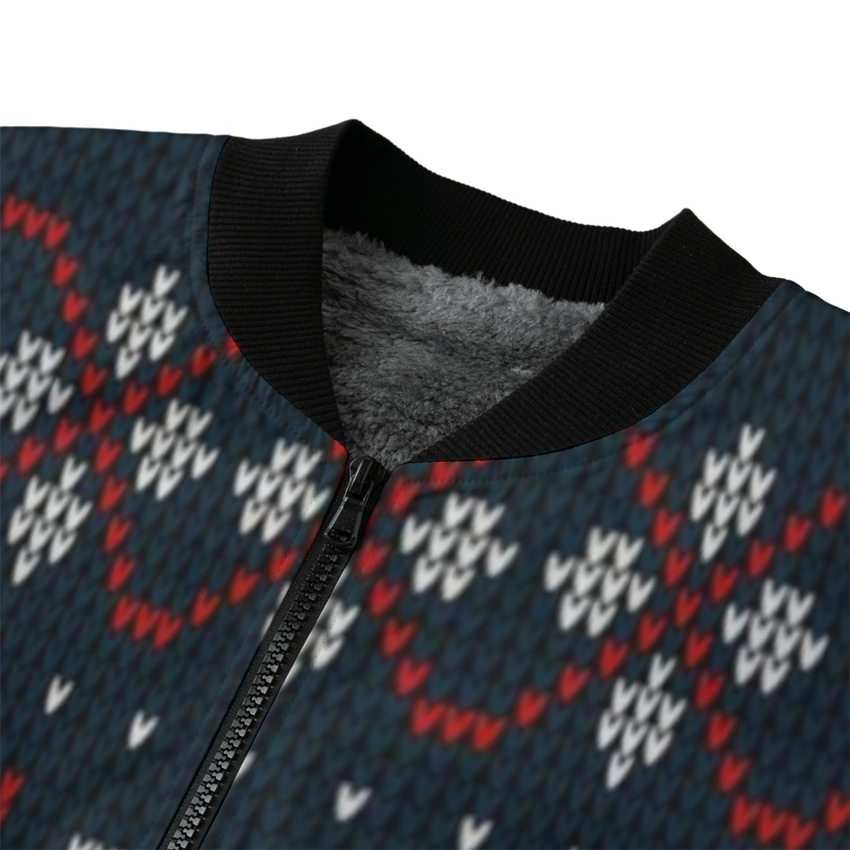 Urban Legend Snow Inspired Pattern Illustration Knitted Christmas and New Year Fleece Bomber Jacket