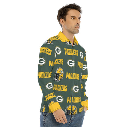 Green Bay Football Game Day All-Over Print Men's Lapel Collar Shirt With Concealed Placket
