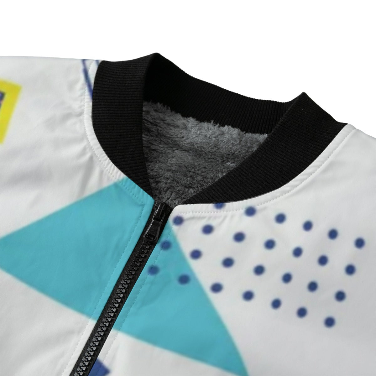 Urban Legend 90s Style – Geometric Shapes Fleece Bomber Jacket