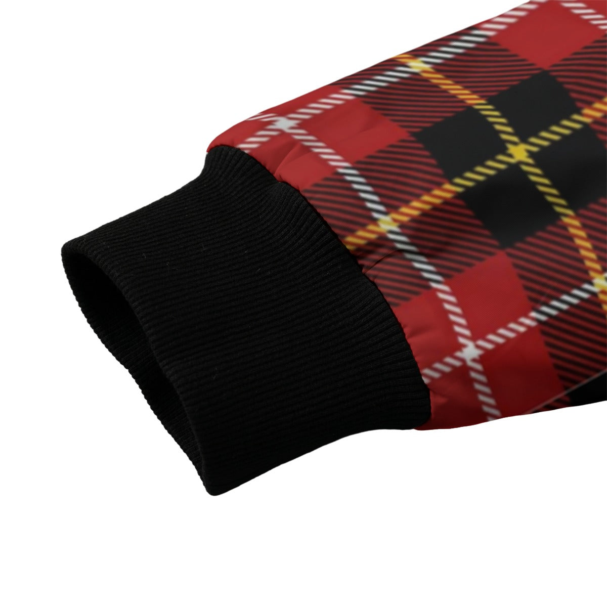 MacPherson – deep red with black and subtle yellow tartan Fleece Bomber Jacket