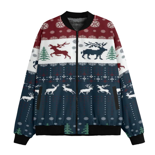 Urban Legend Snow Inspired Pattern Christmas New Year Red Blue Fleece Bomber Jacket