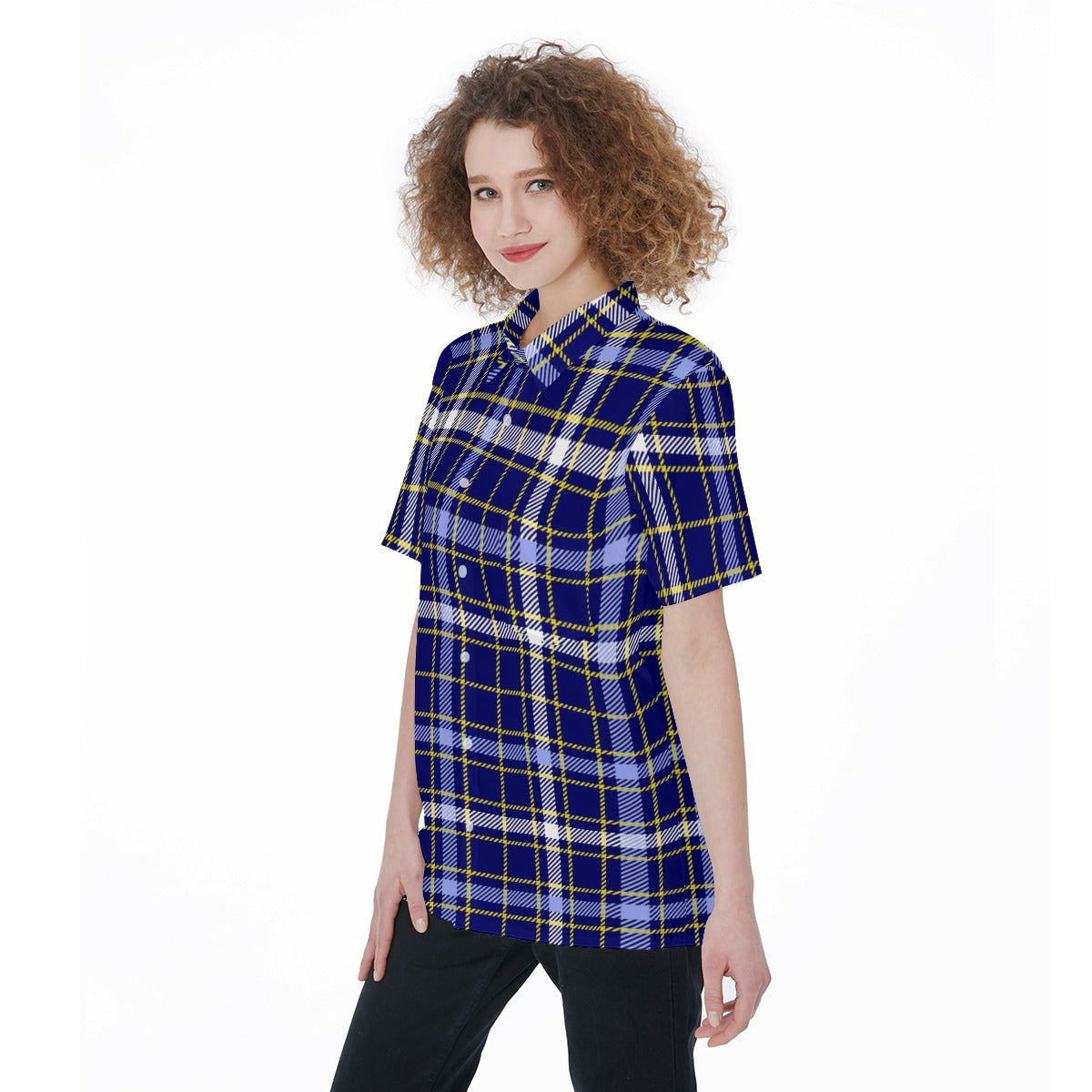 Michigan Tartan Plaid Wolverines Women's Short Sleeve Shirt With Pocket