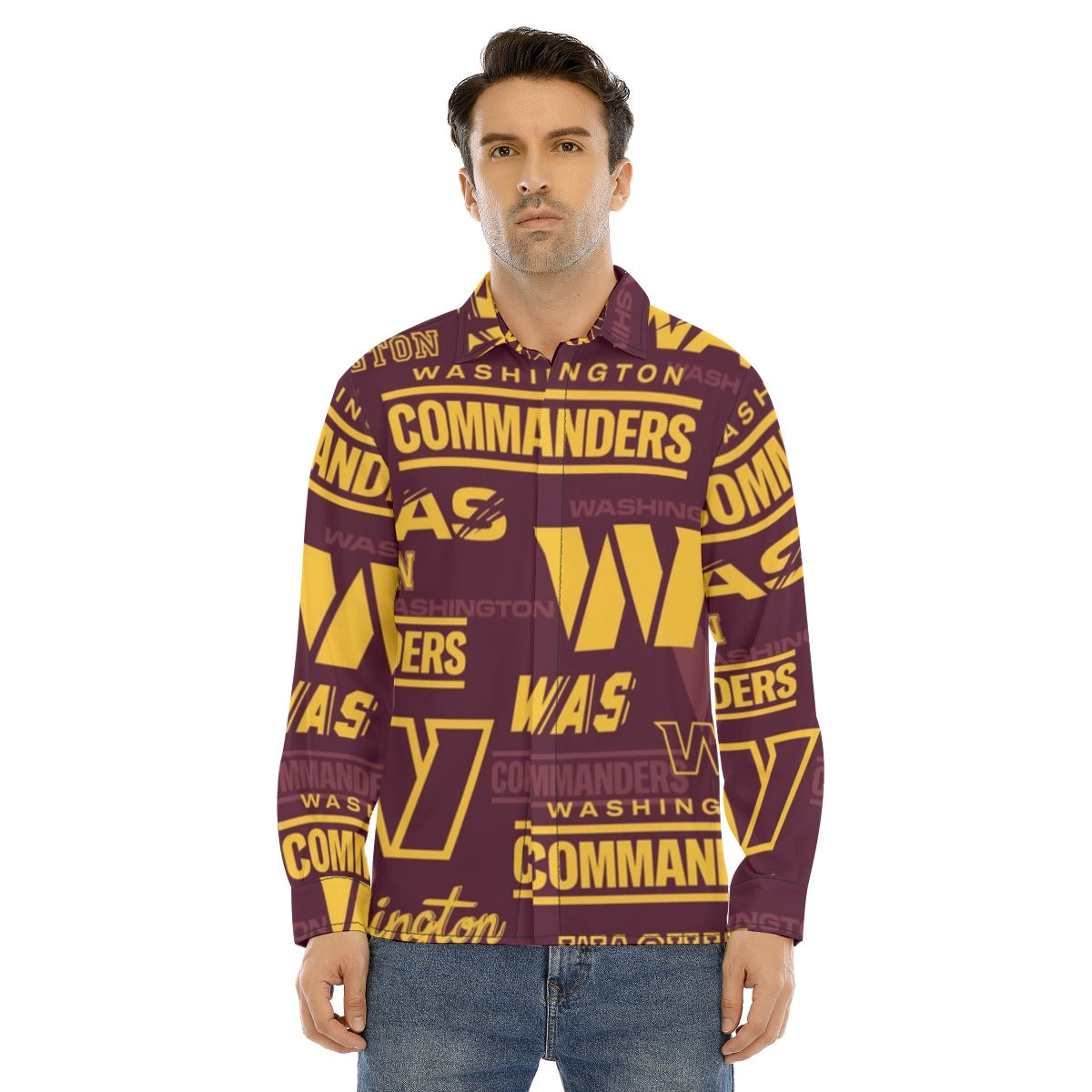 Washington Commanders Men's Lapel Collar Shirt With Concealed Placket
