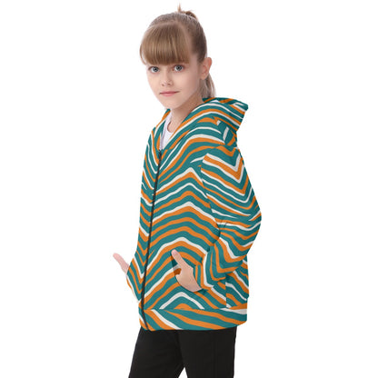 Miami Football Game Day All-Over Print Kid's Heavy Fleece Zip Up Hoodie
