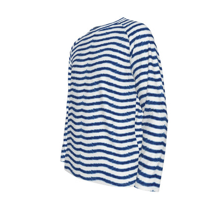 Blue and White Wave Striped Long Sleeve Shirt – Coastal Breeze Collection