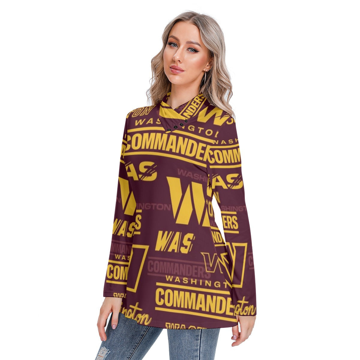 Washington Commanders Women's Long-sleeved Heap-neck Slim Casual Tunic Blouse
