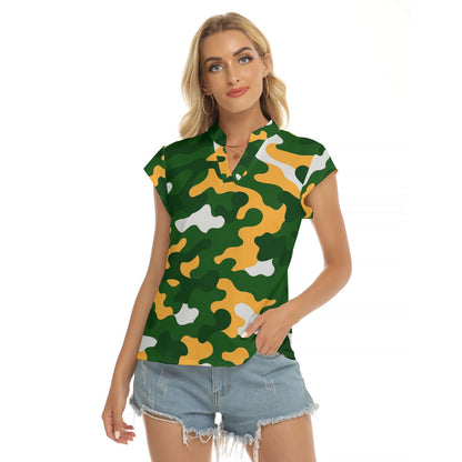 Green Bay Football Game Day All-Over Print Women's Stacked V-neck Short Sleeve Blouse