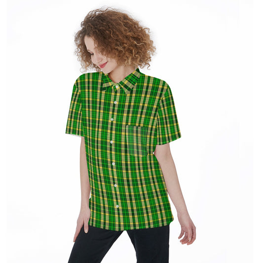 Oregon Tartan Plaid Ducks Women's Short Sleeve Shirt With Pocket