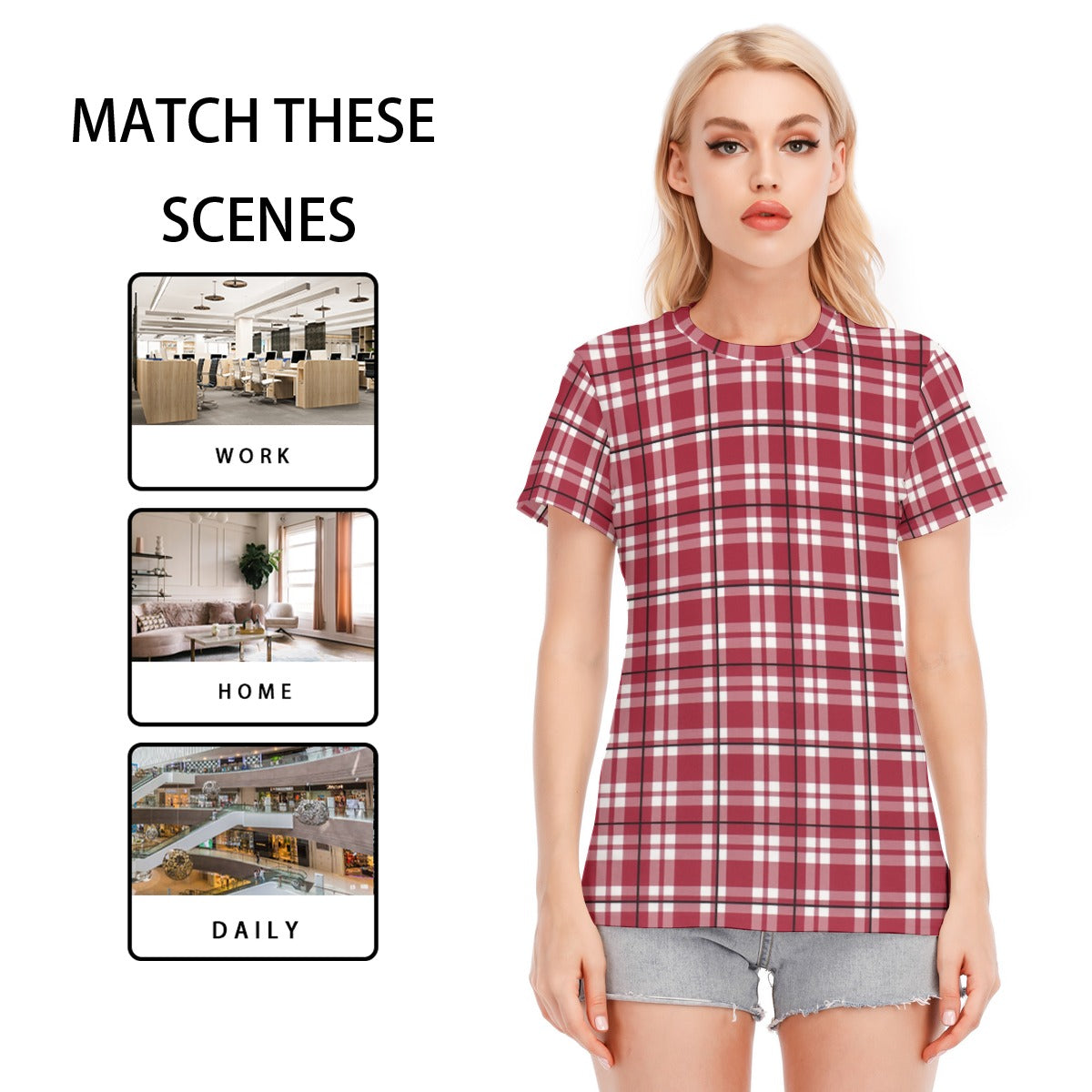Alabama Tartan plaid Women's Round Neck T-Shirt | 190GSM Cotton