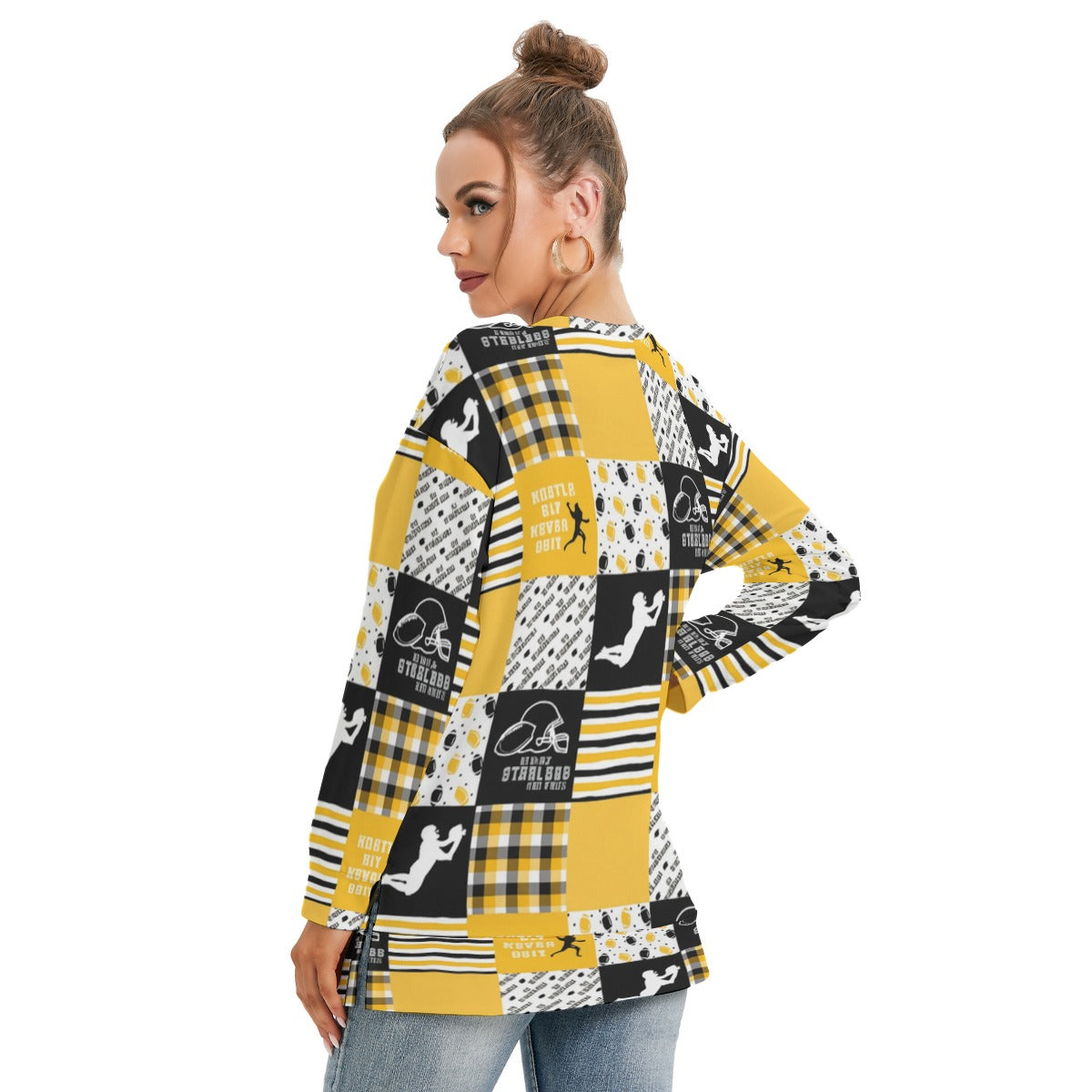 All-Over Print Women's Side Split O-neck Sweatshirt