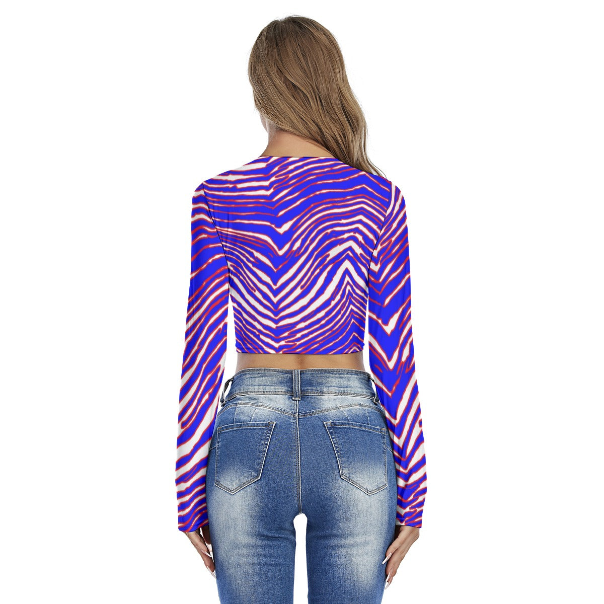 Buffalo Bills Zubaz Women's Round Neck Crop Top T-Shirt
