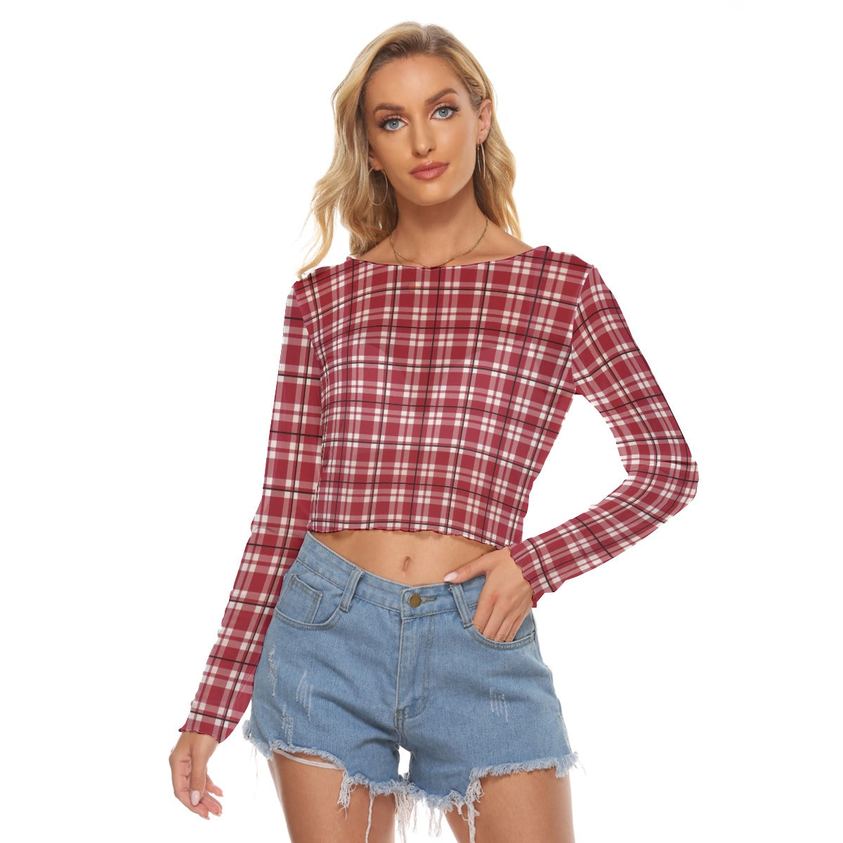 Alabama Tartan plaid Women's Mesh Long Sleeves T-shirt
