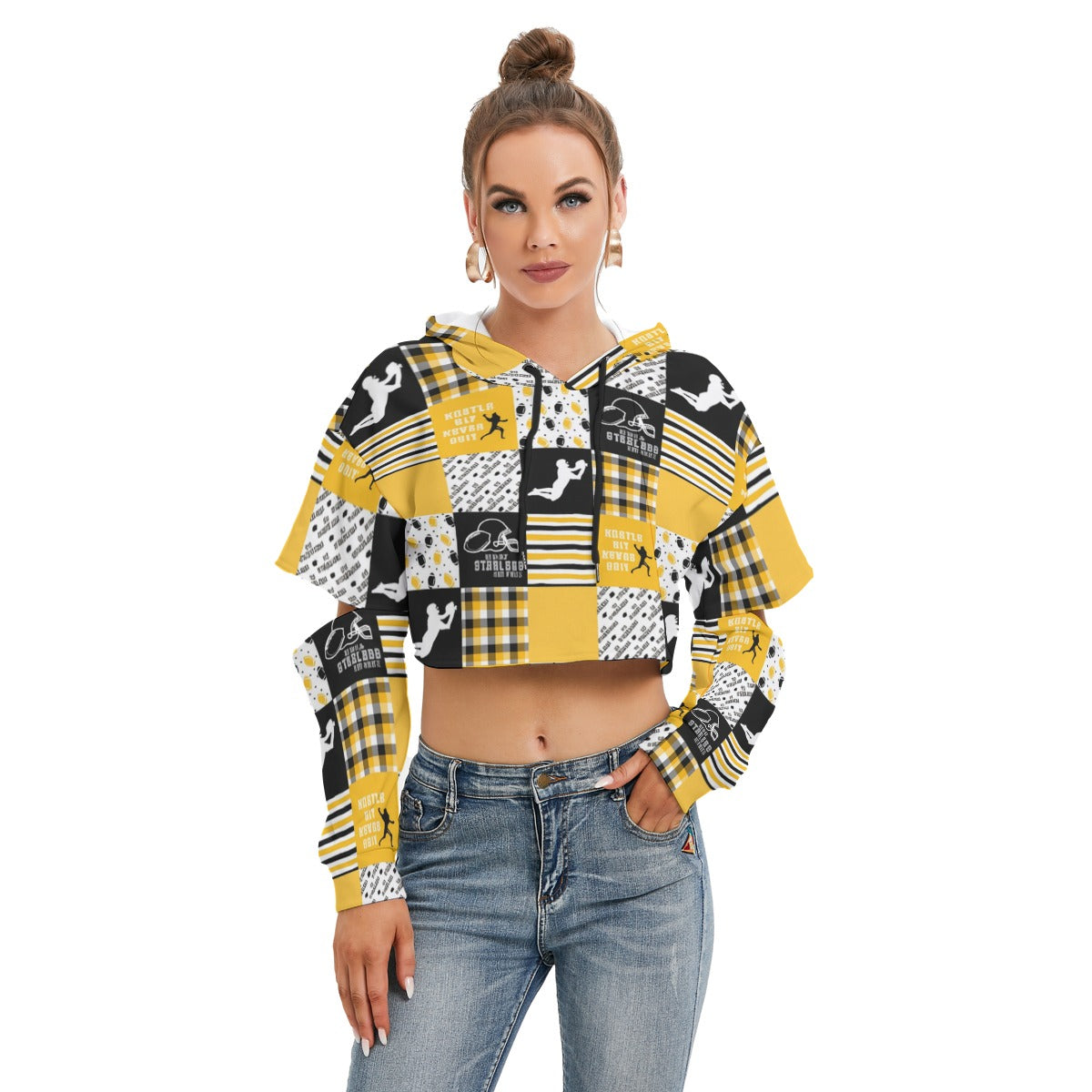 All-Over Print Women's Heavy Fleece Hoodie With Hollow Out Sleeve