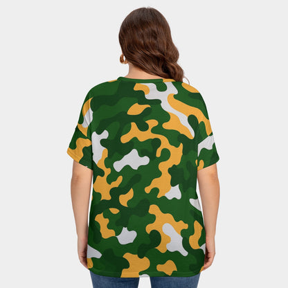 Green Bay Football Game Day All-Over Print Women's Drop-shoulder Short Sleeve T-shirt With Sleeve Loops(Plus Size)