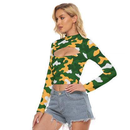 Green Bay Football Game Day All-Over Print Women's Hollow Chest Keyhole Tight Crop Top