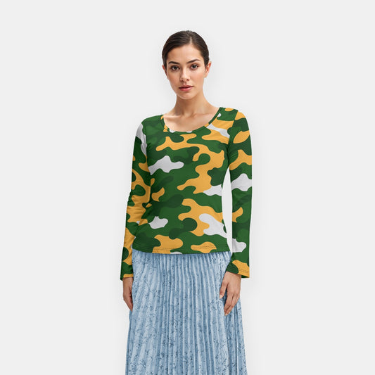 Green Bay Football Game Day All-Over Print Women's Long Sleeve T-Shirt With Slightly Flared Sleeves