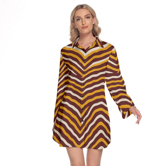 Washington Commanders Women's Lapel Shirt Dress With Long Sleeve