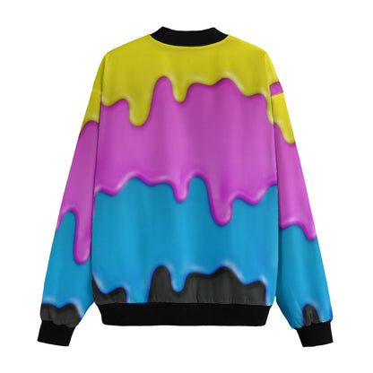 Spray Paint Drips CMYK Realistic Paint Vector Illustration Fleece Bomber Jacket – Bold Graffiti Stre