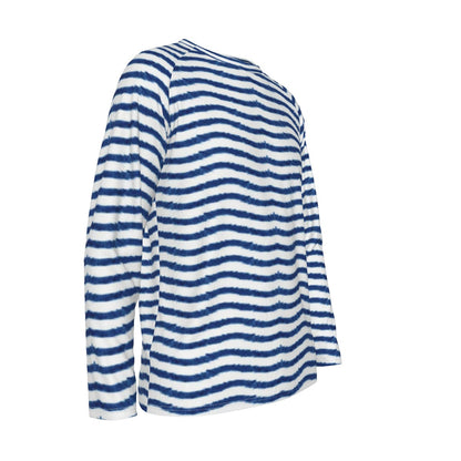 Blue and White Wave Striped Long Sleeve Shirt – Coastal Breeze Collection