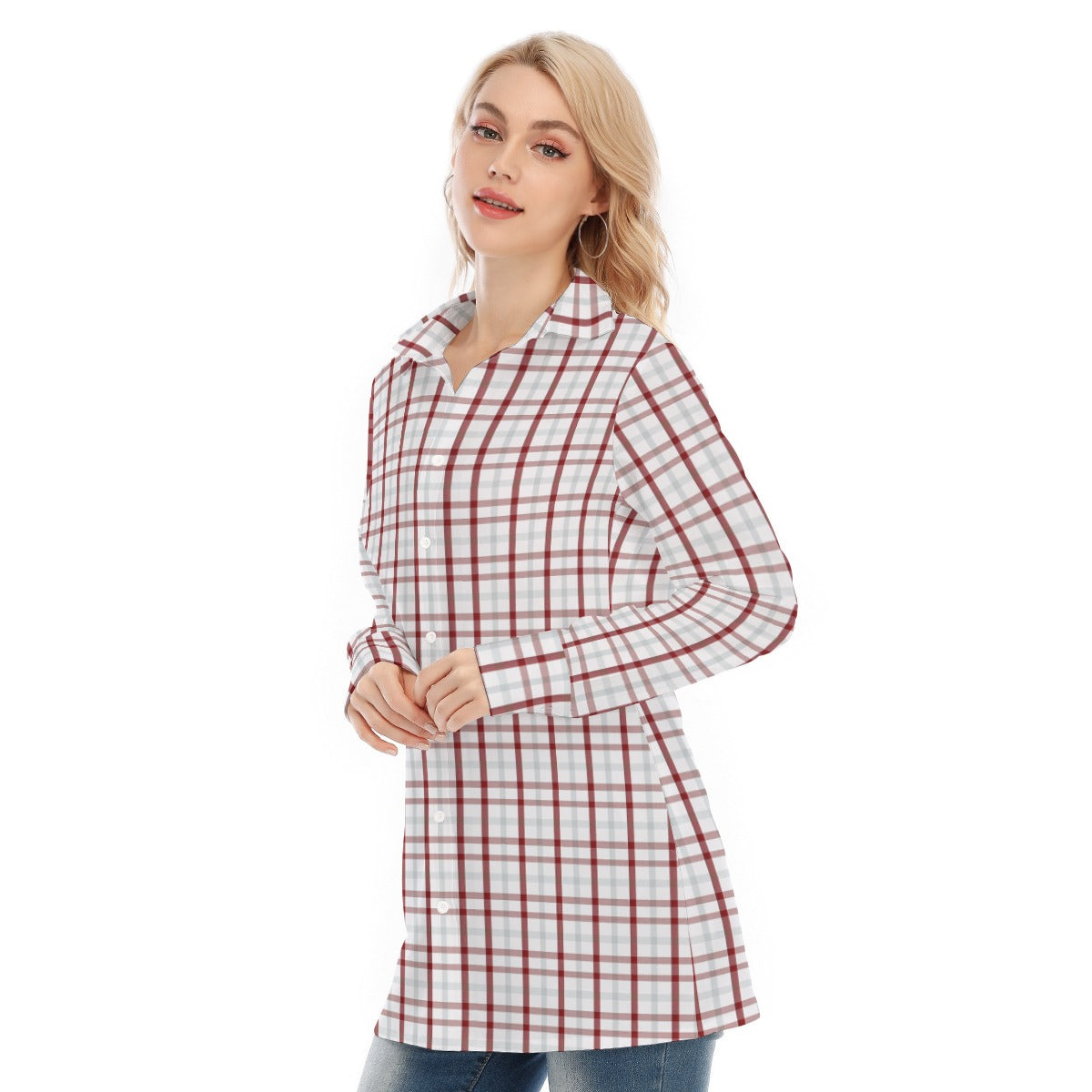 Indiana Tartan Plaid Bloomington  Hoosiers Women's Long Shirt |115GSM Cotton poplin