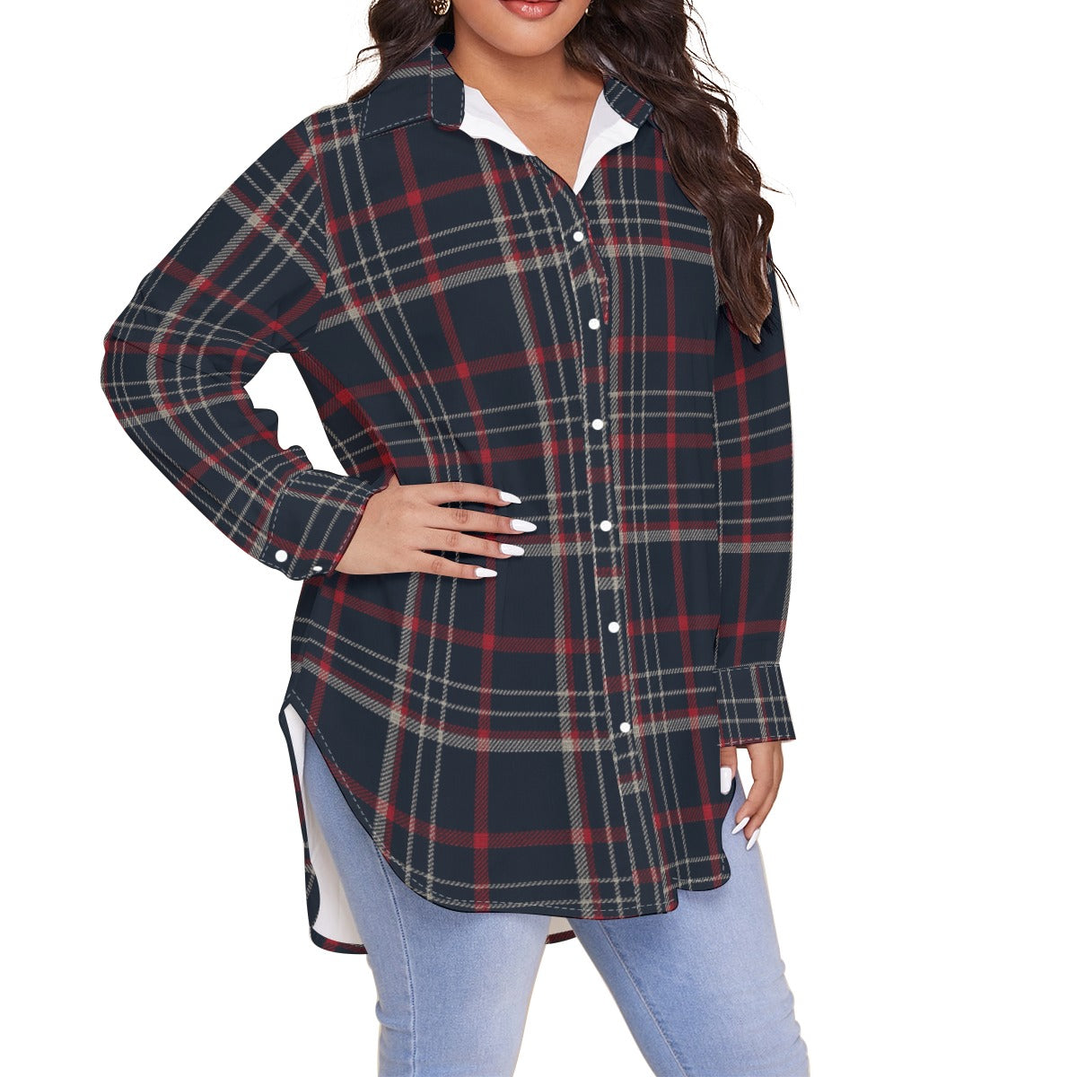 Connecticut tartan plaid Women's Shirt With Long Sleeve(Plus Size)