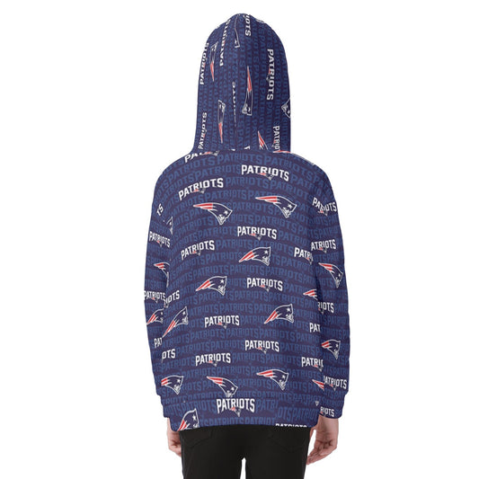 New England Football Game Day All-Over Print Kid's Heavy Fleece Zip Up Hoodie