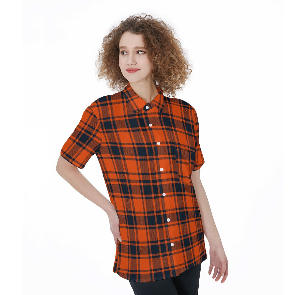 Illinois Urbana - Fighting Illini Tartan Plaid Women's Short Sleeve Shirt With Pocket