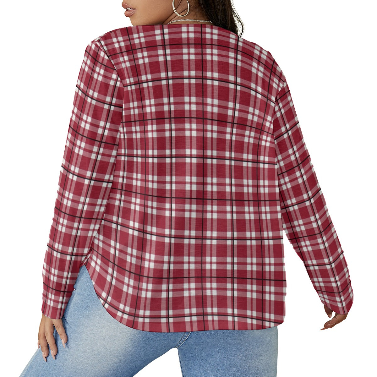 Alabama Tartan plaid  Women's V-neck T-shirt With Curved Hem(Plus Size)